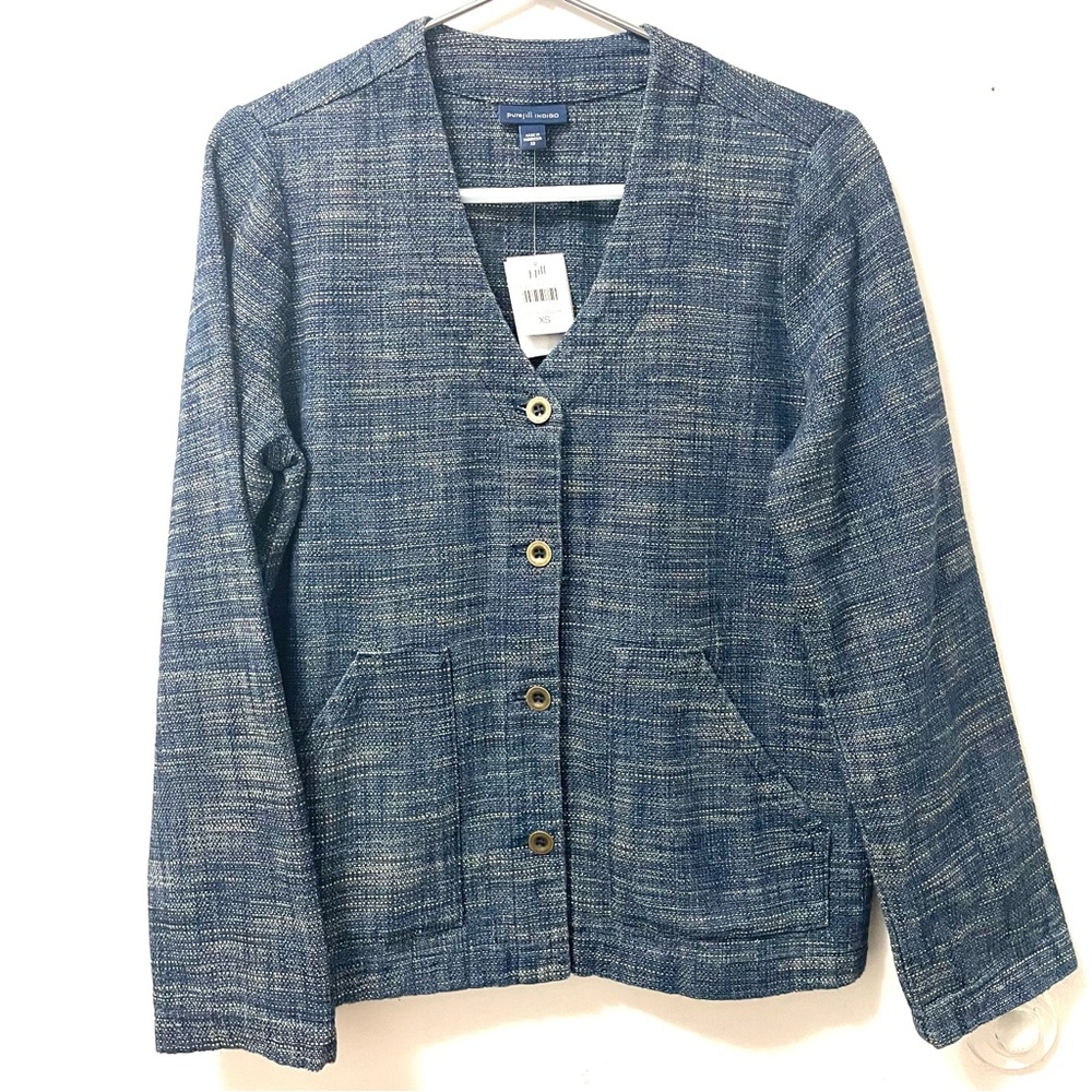 NWT J Jill Indigo Blazer Jacket Blue Cardigan Women’s Button Front Size XS